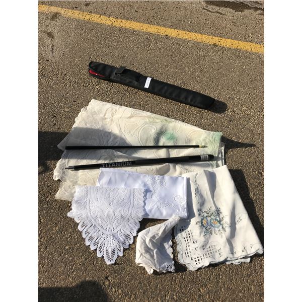 Cooper Titanium Pool Cue & Case, assorted Tablecloths & Runners