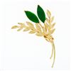 Image 1 : Vintage 14k Gold Marquise Jade Textured Branch Leaf Flower Bundle Brooch Pin