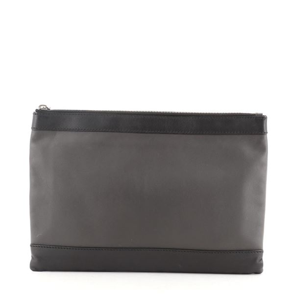 Balenciaga Navy Zip Pouch Leather Medium Black, Gray