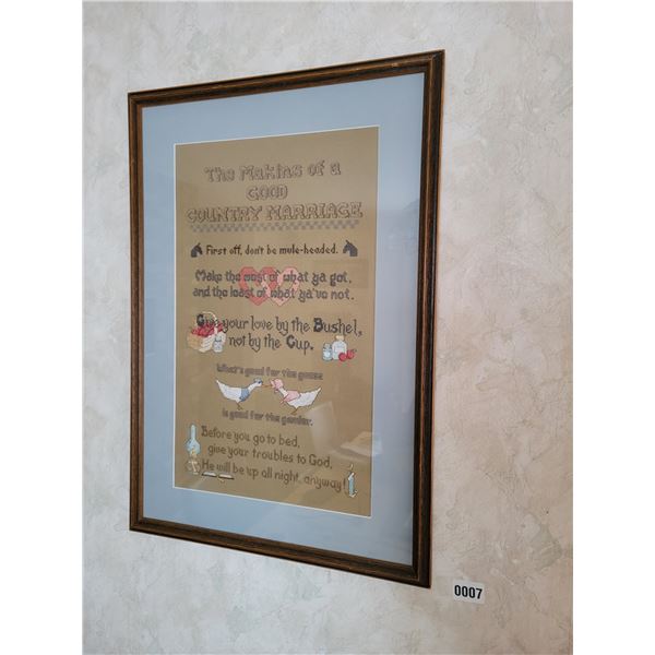 "The Making Of A Good Country Marriage" Needlepoint Wall Hanging