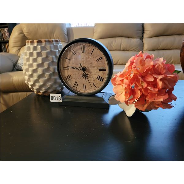 Western Hemisphere Desk Clock - Ornate Vase - Artificial Flowers