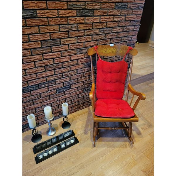 Vintage Wooden Rocking Chair & Assorted Candles