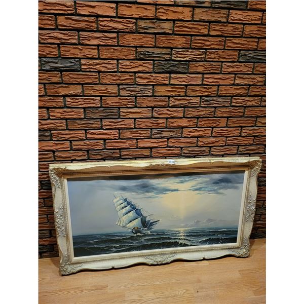Framed Sailing Ship Oil Painting on Canvas Artist J.Collins