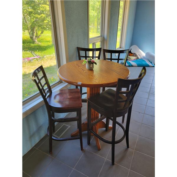 Bar Style Table (wood) with 4 Chairs - 42.5"h x 35.5" in Diameter