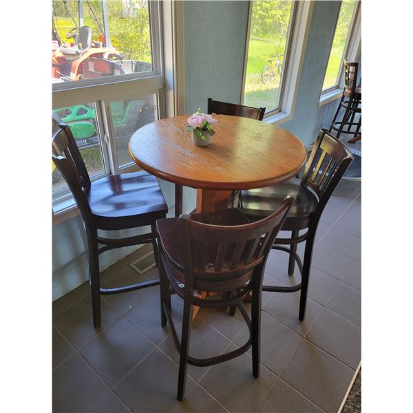 Bar Style Table (wood) with 4 Chairs - 42.5"h x 35.5" in Diameter