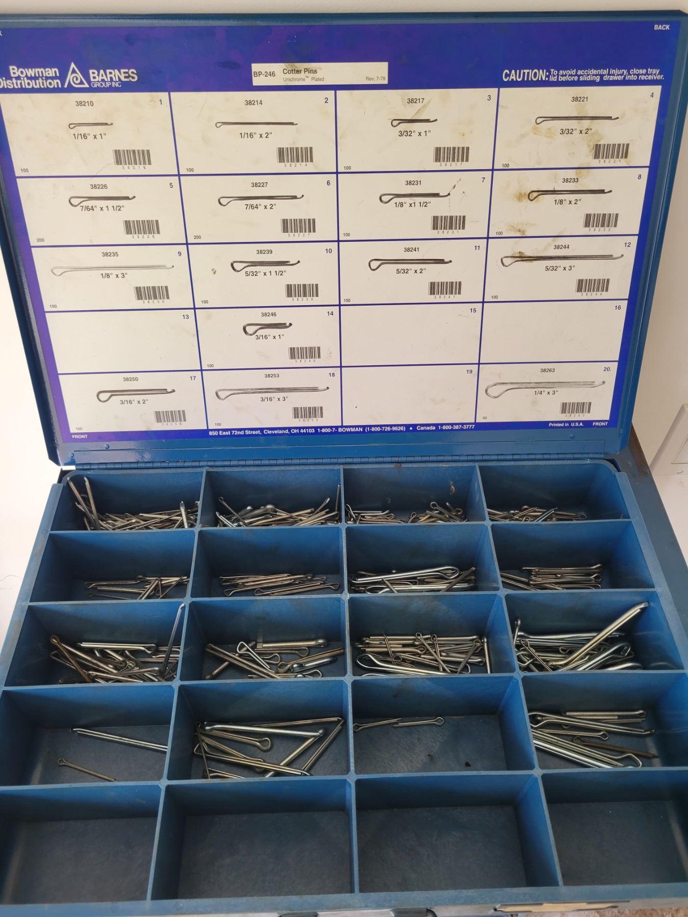 Bowman 12 Drawer Storage with Pins, Springs, Screws & Brass