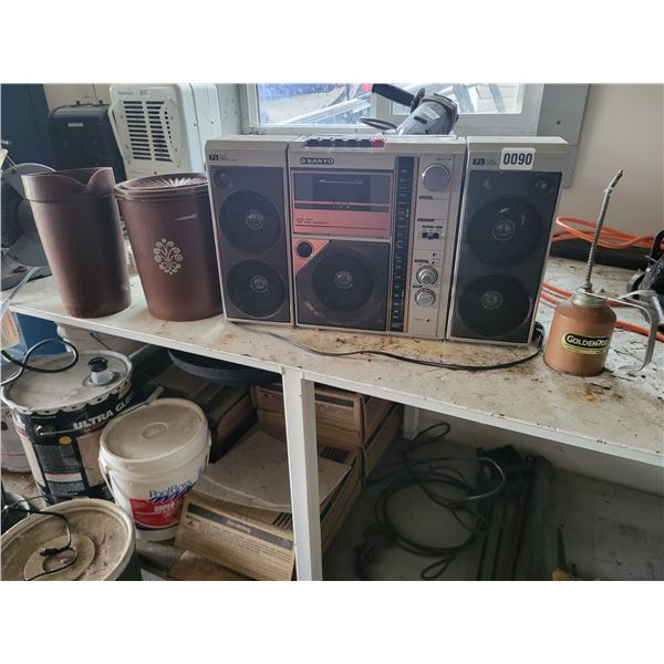 Vintage Sanyo Radio with Cassette Player Model M9818 - Golden Rod Oil Tin - Vintage Brown Tupperware