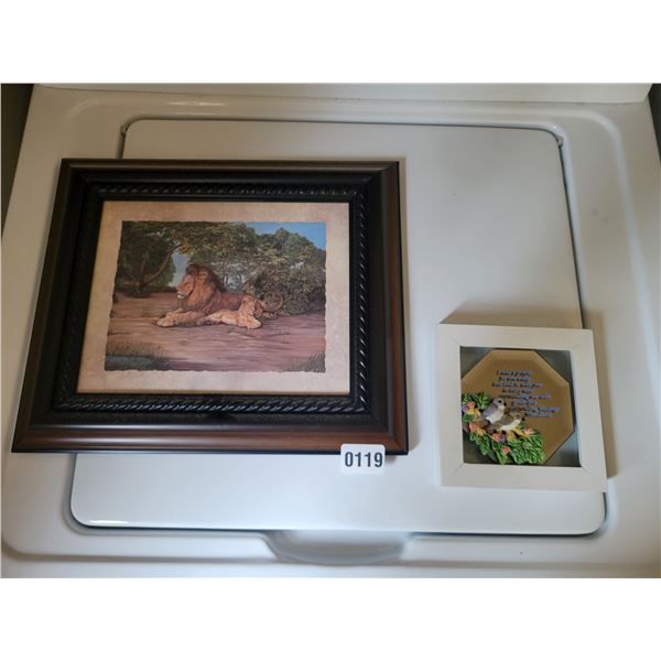 Framed Lion Print 14"w x 12"h & Wall Hanging Prayer