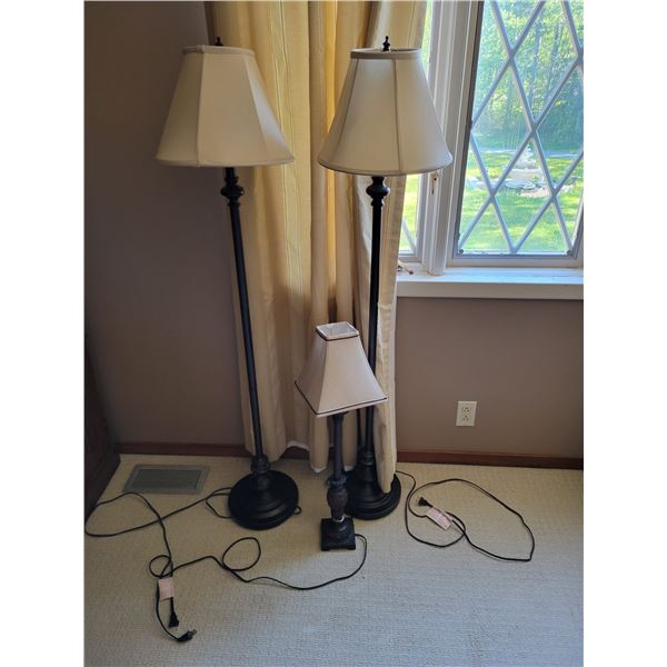 Set of Lamps. Two Floor Lamps & One Table Lamp (Table Lamp Has Broken Base)
