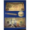 Image 1 : Golden collector Pack with Bitcoin medallion, Golden Flake Vial , $100 gold clad certificate & Hong 