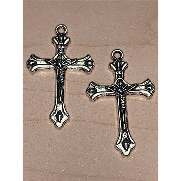 Lot of 2 NEW Silver Crucifix Pendants