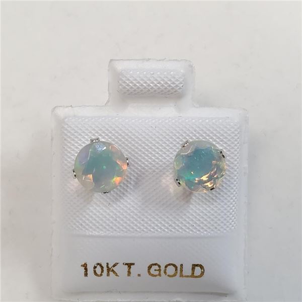 10K White Gold Opal (Round 6X6Mm)(1ct) Earrings, Made in Canada, Suggested Retail Value $400
