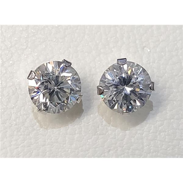 10K White Gold Moissanites(1.65ct) Lady'S Cast Stud Earrings (~weight 0.76g), Made in Canada, Apprai