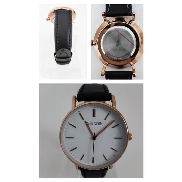Brand new Jack Wills watch (Jw018Flwh) with film front and back with black leather watch strap.