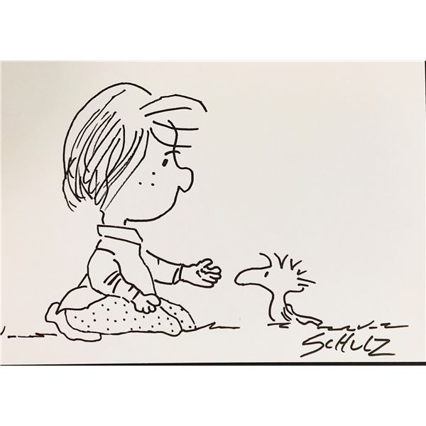 CHARLES SCHULZ - PEPPERMINT PATTY AND WOOD STOCK DRAWING.