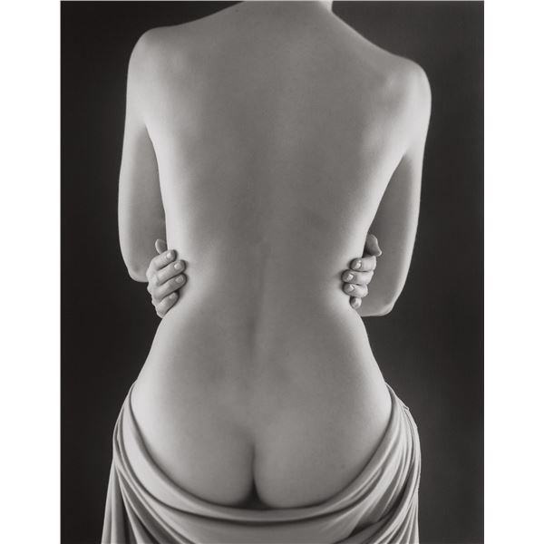 Photographer: Ruth Bernhard  - Draped Torso with Hands, 1962.