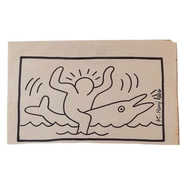 Keith Haring (1958-1990). Man on dolphin.