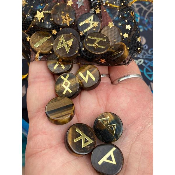 Carved Tiger's Eye Rune stones.