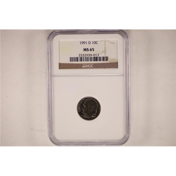 1991-D ROOSEVELT DIME NGC MS65