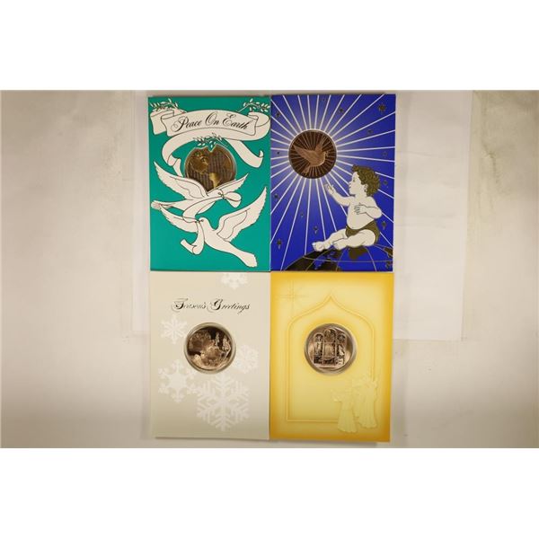 4 FRANKLIN MINT HOLIDAY CARDS WITH 1 1/2"