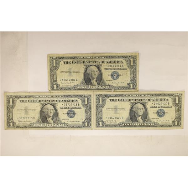 3-US STAR NOTE $1 SILVER CERTIFICATES BLUE SEALS