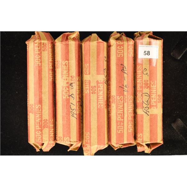 5 ROLLS OF 1950'S LINCOLN WHEAT CENTS 246 COINS