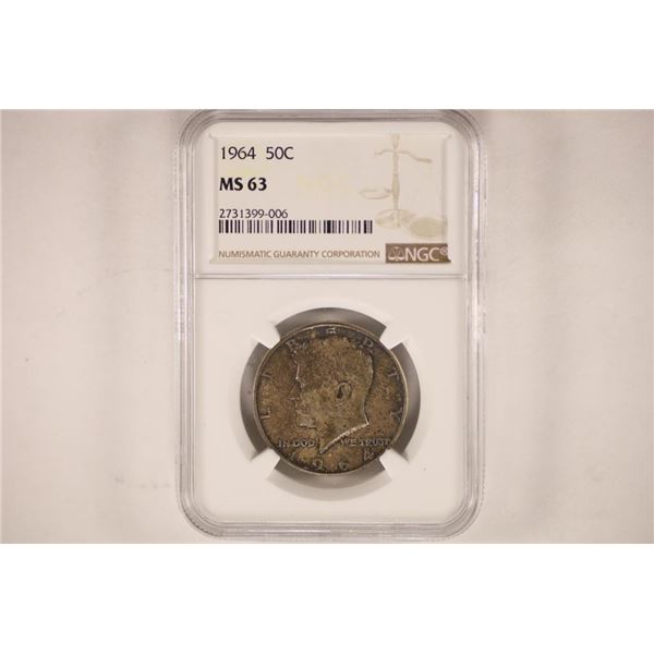 1964 KENNEDY HALF DOLLAR NGC MS63