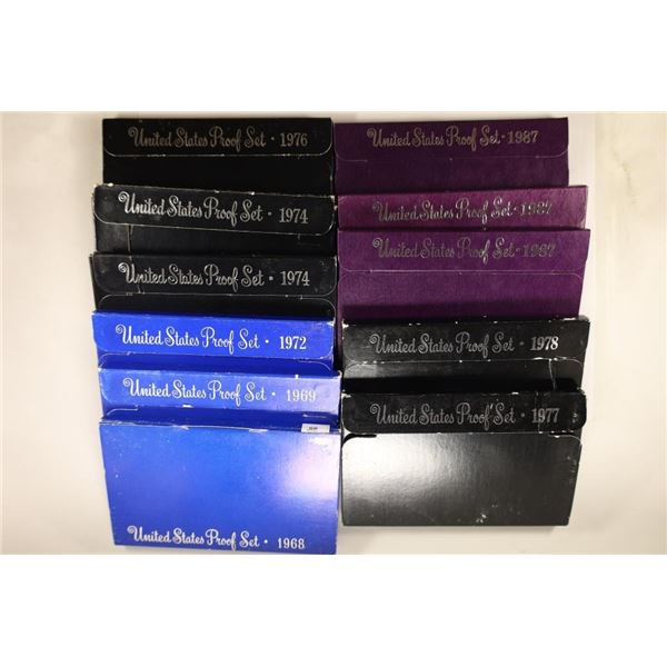 DEALER LOT OF 11-ASSORTED US PROOF SETS IN BOXES