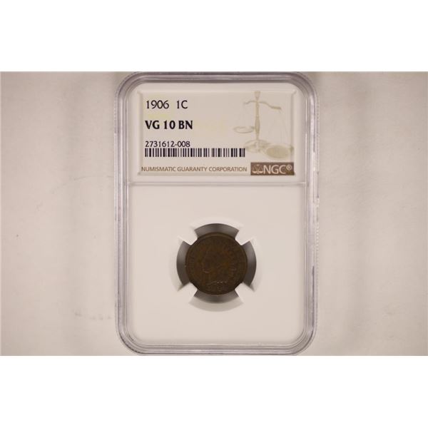 1906 INDIAN HEAD CENT NGC VERY GOOD 10 BN