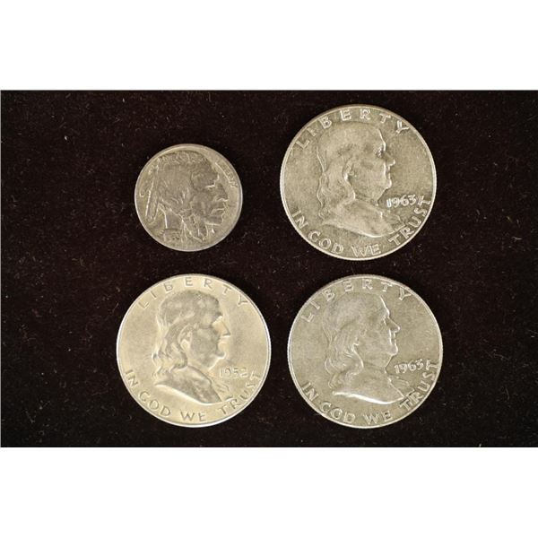4 COIN LOT: 1-1935 BUFFALO NICKEL AND 3-FRANKLIN