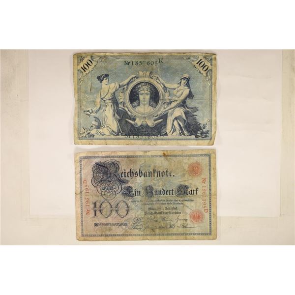 2-GERMAN BANK NOTES 1898 & 1908 100 MARK