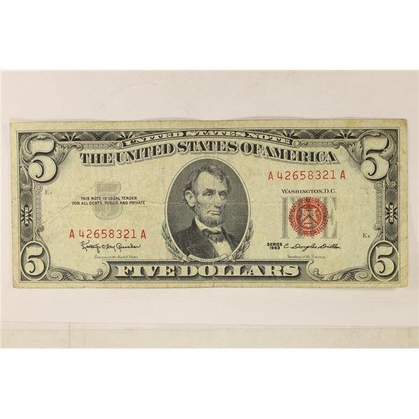 1963 US $5 RED SEAL NOTE