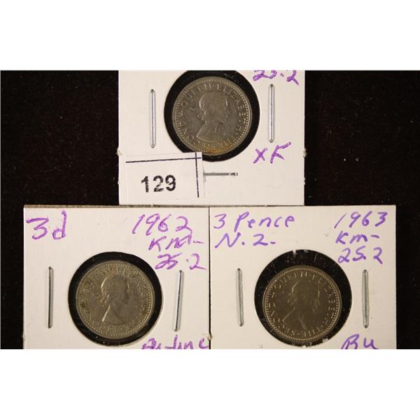 3-SILVER NEW ZEALAND 3 PENCE: 1961, 1962 & 1963