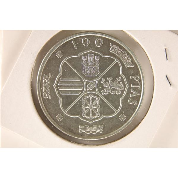 1966 SPAIN SILVER 100 PESATAS .489 OZ. ASW