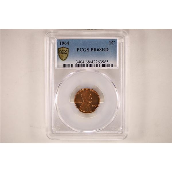 1964 LINCOLN CENT PCGS PR68RD GOLD SHIELD LABEL