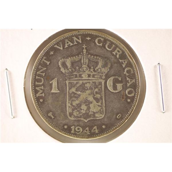 1944 CURACAO SILVER 1 GULDEN .2315 OZ. ASW
