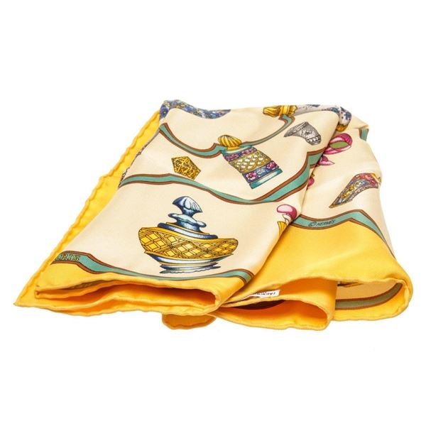 Hermes Yellow Multicolor Silk Scarf