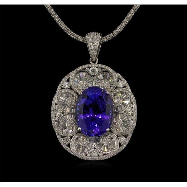 21.34 ctw GIA Cert Tanzanite and Diamond Pendant With Chain - 14KT White Gold