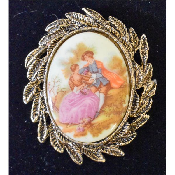 ANTIQUE BROOCH PENDANT WITH LILAC LADY DESIGN