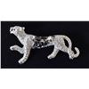 SILVER CHEETAH BROOCH WITH BLACK AND WHITE STONES