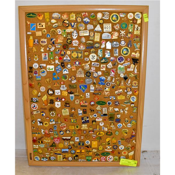 BULLETIN BOARD FULL OF COLLECTOR PINS