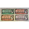 Image 1 : SET OF FOUR 1954 CND BANK NOTES ONE $1 TWO $2