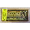 Image 1 : ONE 1954 CANADIAN ONE DOLLAR DEVILS FACE BANK NOTE