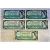 Image 1 : SET OF 5 1967 CND ONE DOLLAR BILLS UNCIRCULATED