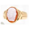 Image 2 : 10K YELLOW GOLD GENTLEMANS CAMEO RING SIZE 10 VINTAGE HARD STONE CAMEO RING, BRIGHT CUT HAND ENGRAVE