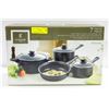 7-PIECE NON-STICK STEEL COOKWARE SET. NEVER USED