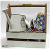 GARDENING KIT CONTAINS WOODEN TOOLBOX, TROWEL SHEARS AND GLOVES.