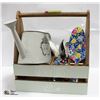 GARDENING KIT CONTAINS WOODEN TOOLBOX, TROWEL SHEARS AND GLOVES.