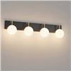 Image 1 : NEW TIPACE BATHROOM VANITY 4 LIGHT FIXTURE, BLACK/GOLD FINISH WITH MILK WHITE GLASS GLOBES, BULBS NO