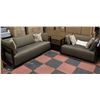 Image 1 : UPHOLSTERED PATIO SOFA, LOVESEAT SOLD WITH TABLE SOFA 76" X 35" X 26" LOVE 54" X 35" X 26" TABLE 55"